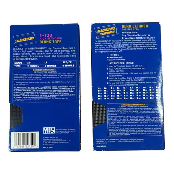 VTG Blank Tape Blockbuster Video T-120 VHS High Standard Tape & VHS Head Cleaner - Picture 2 of 16